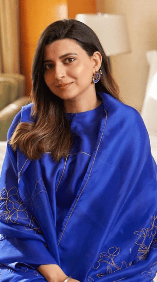 Nimrat Khaira wearing blue suit by raw mango