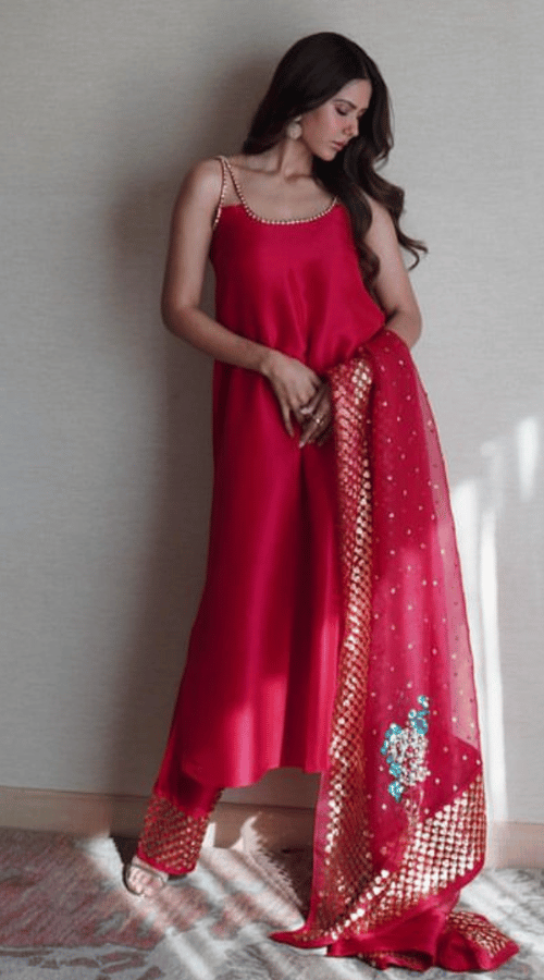 Sonam Bajwa in Magenta suit by Muse Luxe