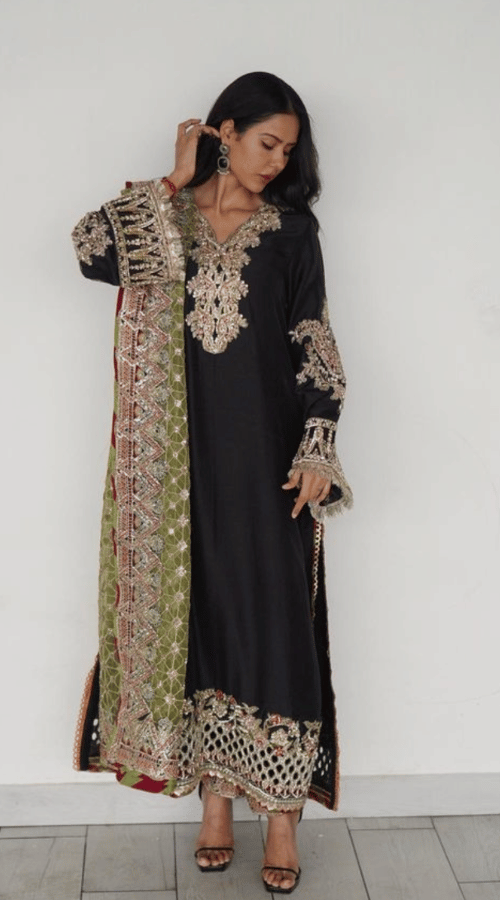 Sonam Bajwa wearing black suit by Maryam Hussain