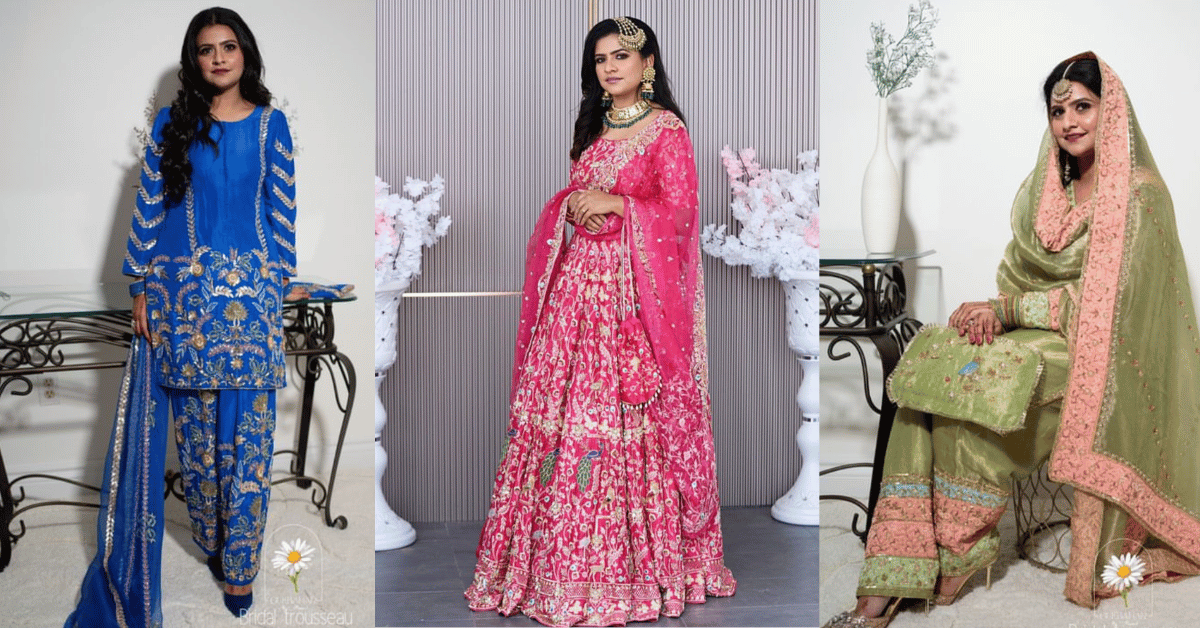 a collage of women in Punjabi outfits