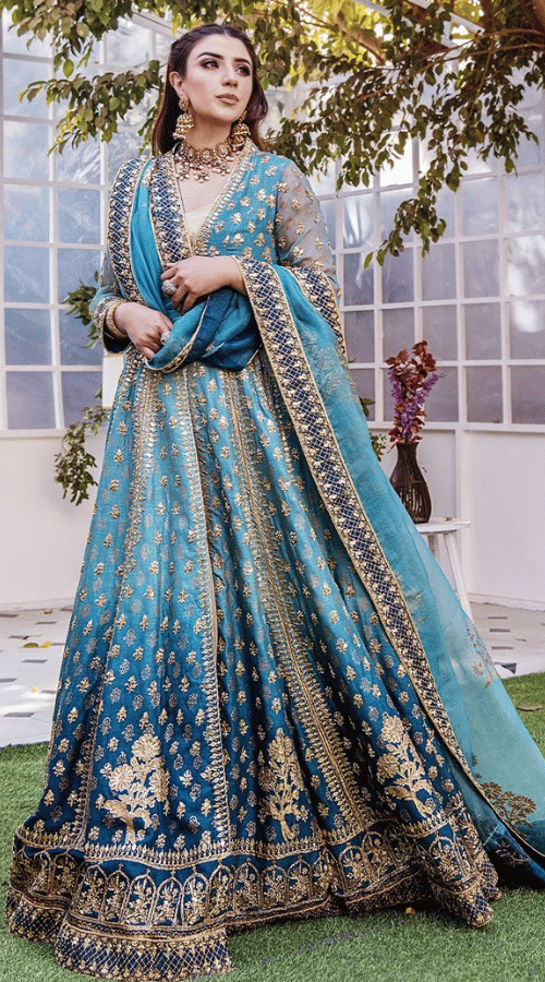 peacock blue lehenga