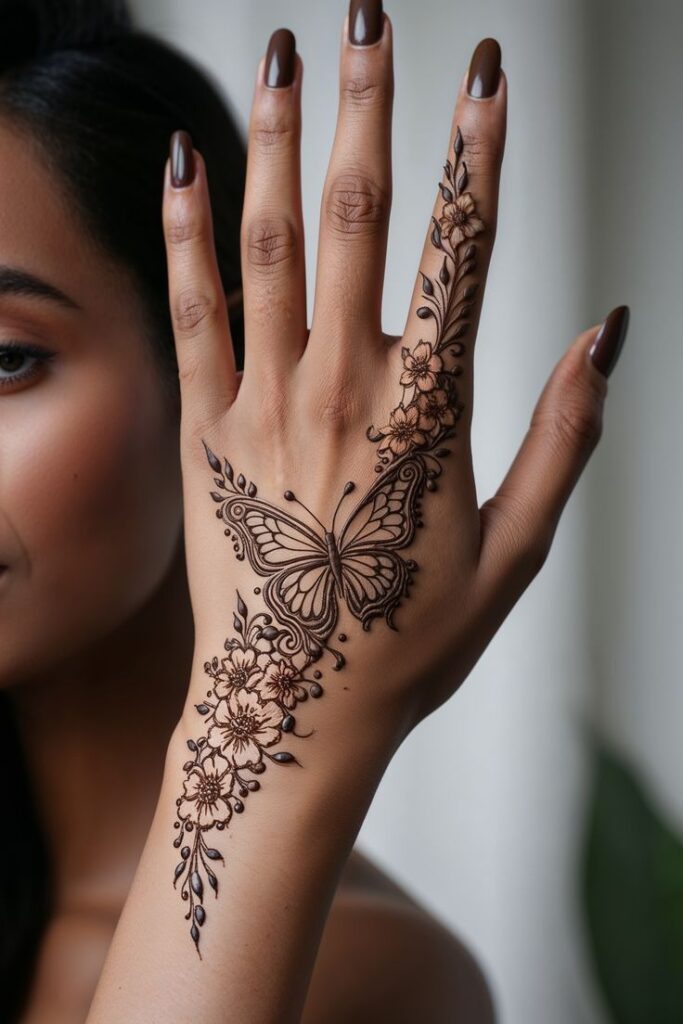 Beautiful Arabic mehendi design with butterfly for modern bride