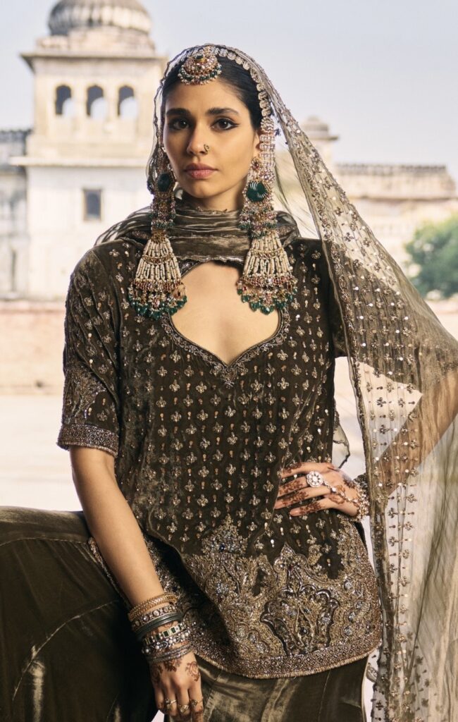 Olive green bridal outfit for 2026 brides from Akriti Ritika