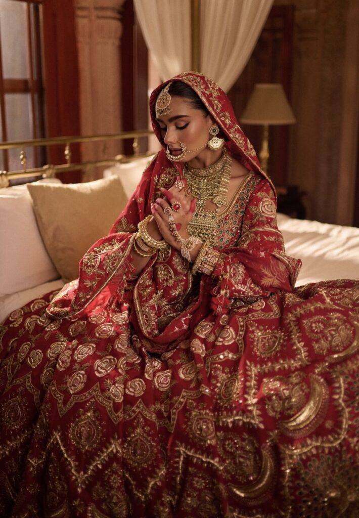 Red bridal lehenga by Fabbat