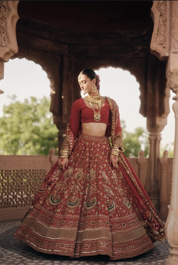 Fabbat red wedding lehenga