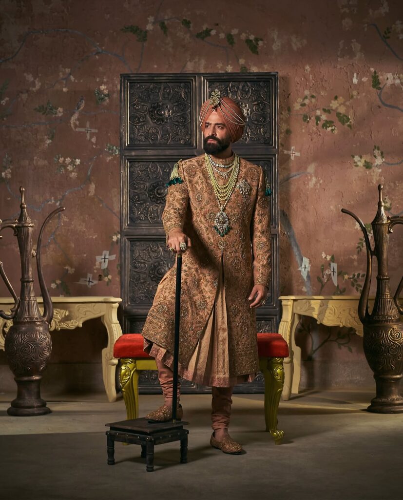 Groom wearing a contemporary Punjabi wedding sherwani